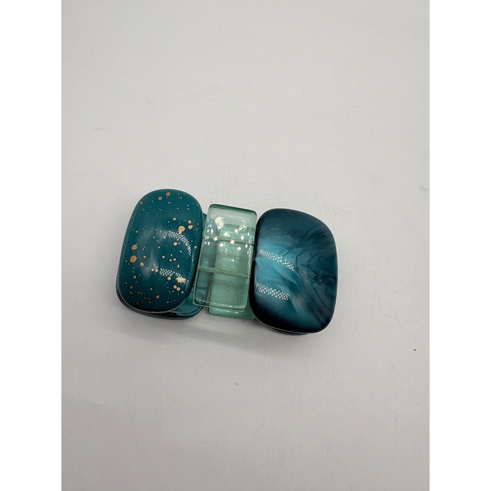 Teal Chunky Resin Stretch Bracelet Gold Fleck Marbled Seafoam Green Statement